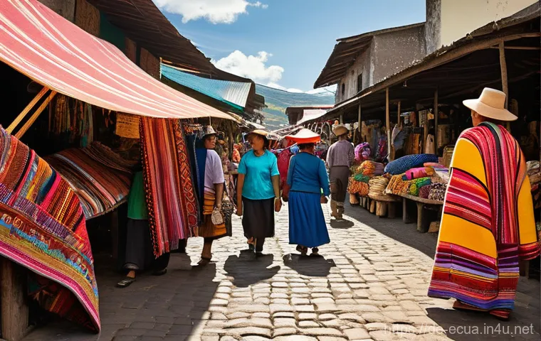 에콰도르 시장 쇼핑 팁 - **Vibrant Ecuadorian Market Scene**
    "A bustling and vibrant open-air market in Ecuador, filled w...