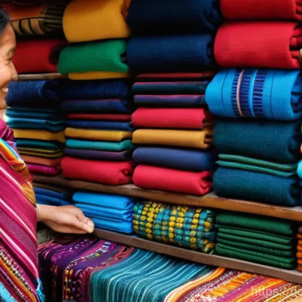 에콰도르 시장 쇼핑 팁 - **Prompt 1: Artisan Textiles and Craftsmanship at an Ecuadorian Market**
    "A vibrant, eye-level s...