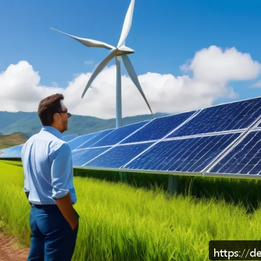 에콰도르 경제 위기와 해결 방안 - A vibrant scene of Ecuadorian renewable energy development, featuring a large solar farm with sleek ...