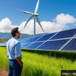 에콰도르 경제 위기와 해결 방안 - A vibrant scene of Ecuadorian renewable energy development, featuring a large solar farm with sleek ...