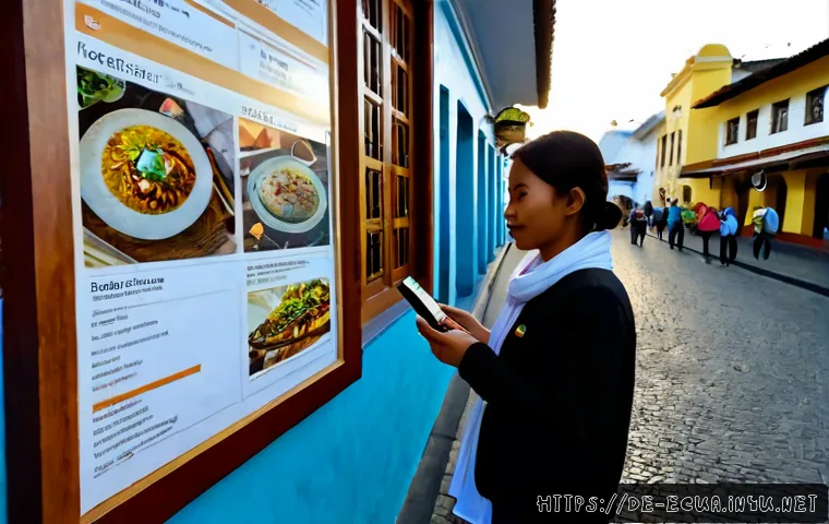 에콰도르에서 동남아시아 음식점 찾기 - Photorealistic street scene in Quito, Ecuador, a German-speaking traveler using a smartphone map wit...